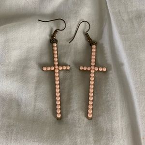 Light pink cross earrings